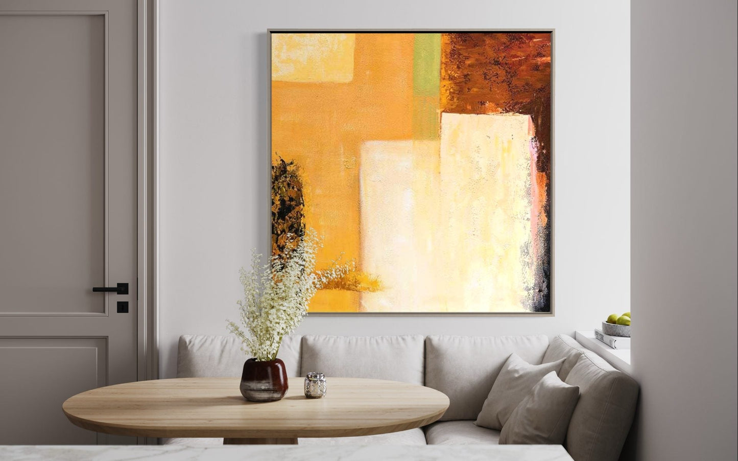 Abstract Yellow Sunrise Oil Painting for Modern Home Decor