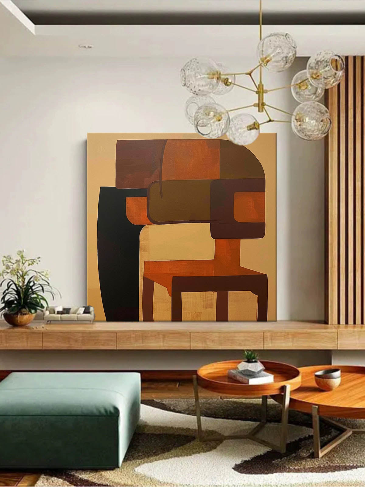 Modern Vintage Abstract Oil Painting with Rich Earthy Tones for Contemporary Decor