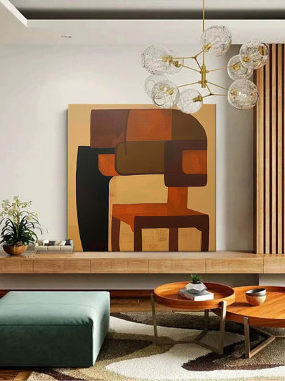 Modern Vintage Abstract Oil Painting with Rich Earthy Tones for Contemporary Decor