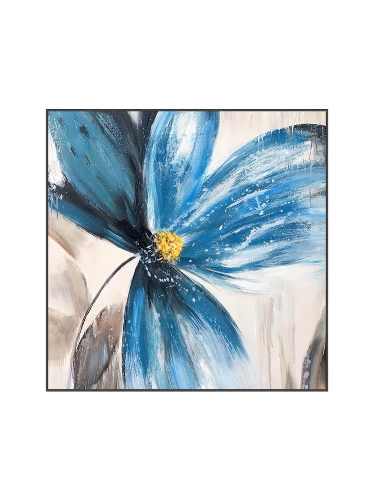 Vibrant Blue Flower Oil Painting for Modern Home Decor