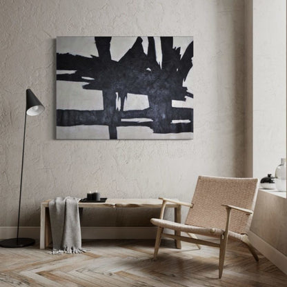 Dynamic Black and White Abstract Oil Painting for Modern Home Decor