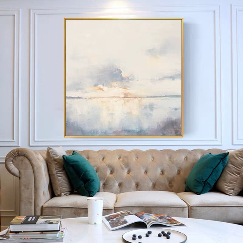 Serene Morning Light – Dreamy Oil Painting of Sunrise Over Tranquil Waters