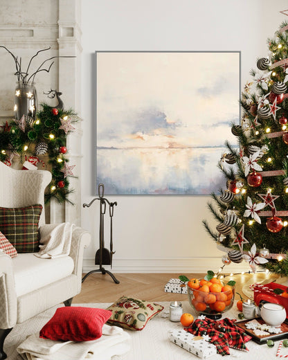 Serene Morning Light – Dreamy Oil Painting of Sunrise Over Tranquil Waters