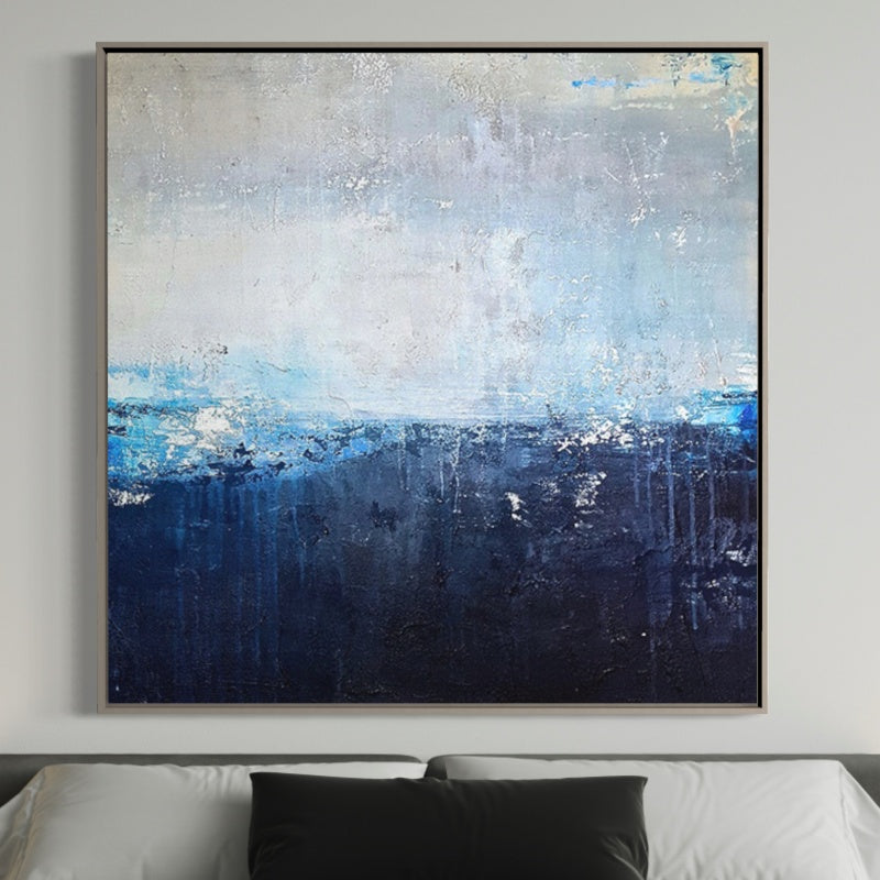 Serene Coastal Blues Landscape Oil Painting for Tranquil Home Decor