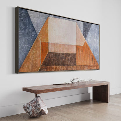 Abstract Geometric Oil Painting in Earth Tones for Modern Home Decor