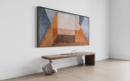 Abstract Geometric Oil Painting in Earth Tones for Modern Home Decor