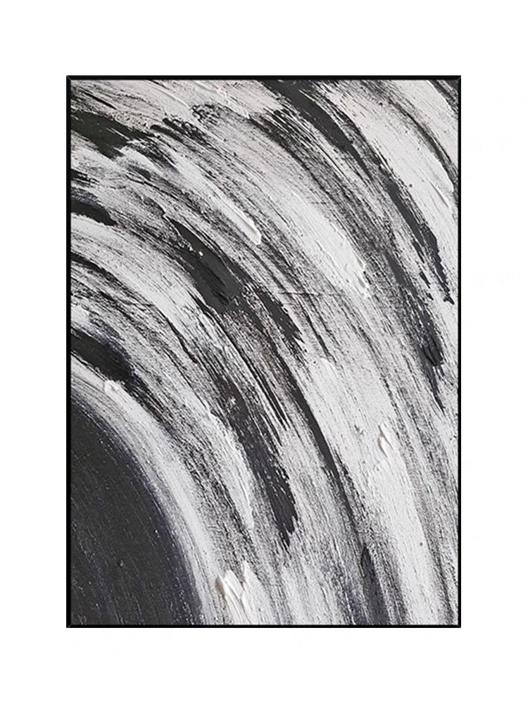 Expressive Abstract Waves in Black and White Oil Painting for Modern Spaces
