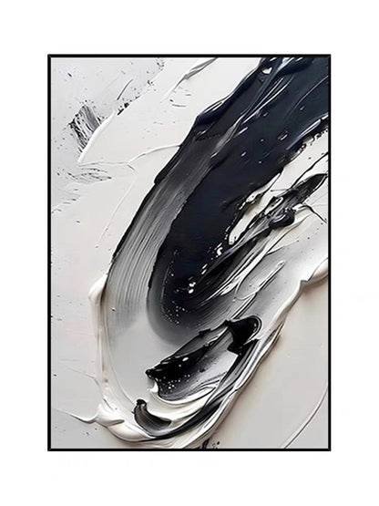 Abstract Monochrome Oil Painting: Elegant Black and White Swirls for Modern Decor