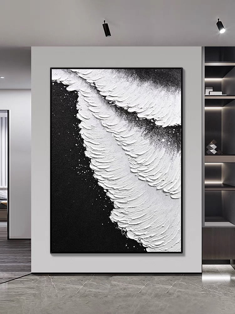 Coastal Waves Abstract Oil Painting with Textured Brushstrokes