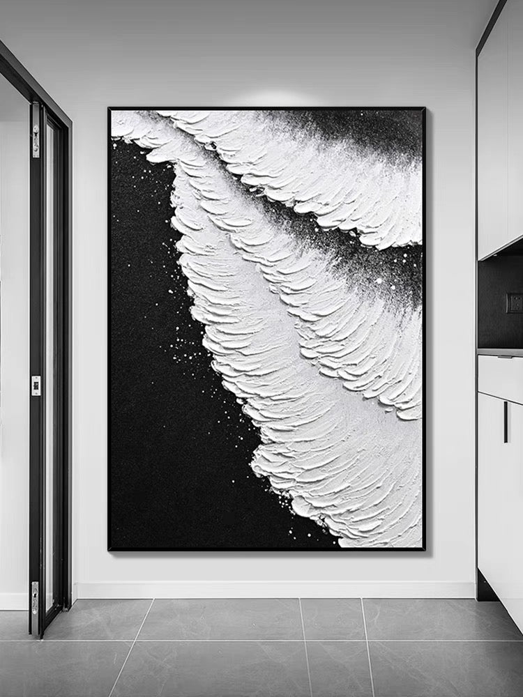 Coastal Waves Abstract Oil Painting with Textured Brushstrokes