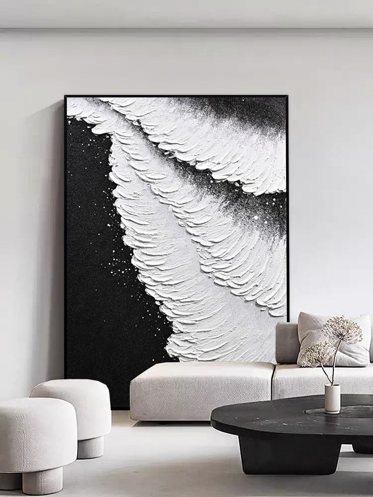 Coastal Waves Abstract Oil Painting with Textured Brushstrokes