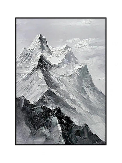 Stunning Black and White Mountain Landscape Oil Painting for Modern Home Décor