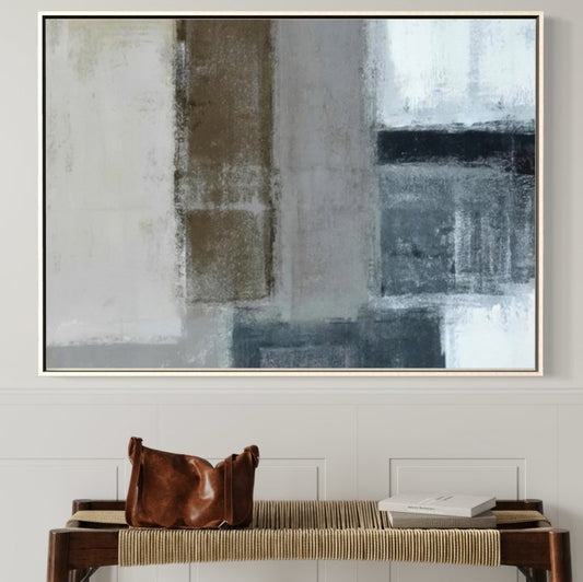 Contemporary Abstract Oil Painting in Subtle Blues and Grays for Modern Decor