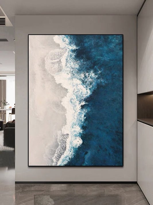 Tranquil Ocean Waves Abstract Oil Painting for Coastal Home Decor