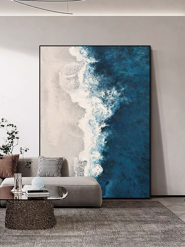 Tranquil Ocean Waves Abstract Oil Painting for Coastal Home Decor