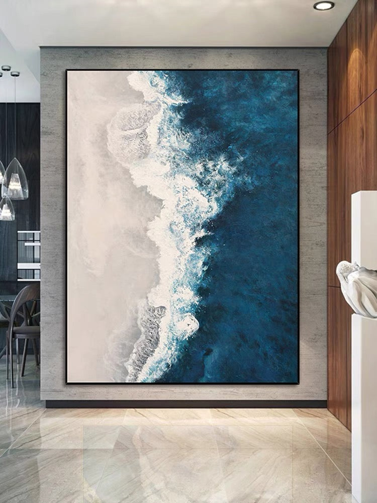 Tranquil Ocean Waves Abstract Oil Painting for Coastal Home Decor