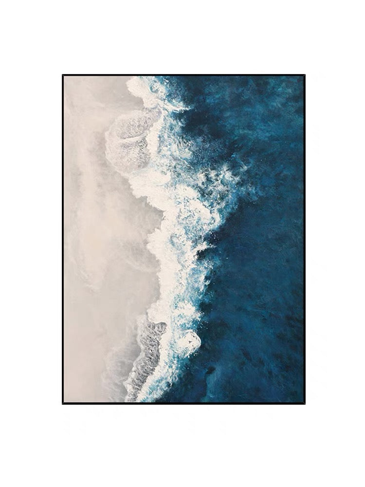 Tranquil Ocean Waves Abstract Oil Painting for Coastal Home Decor
