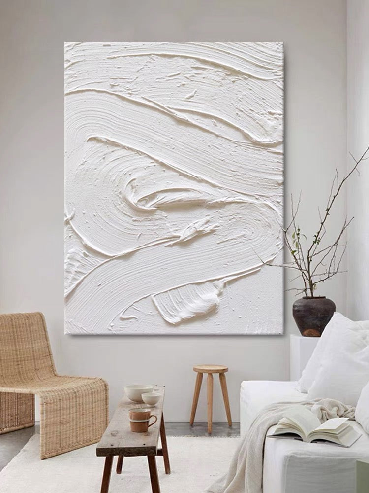 Textured White Abstract Oil Painting for Modern Home Decor