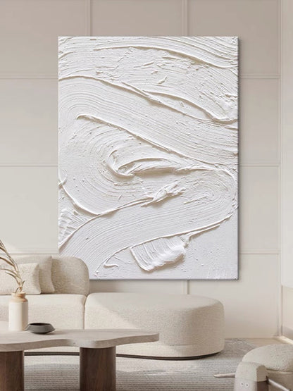 Textured White Abstract Oil Painting for Modern Home Decor