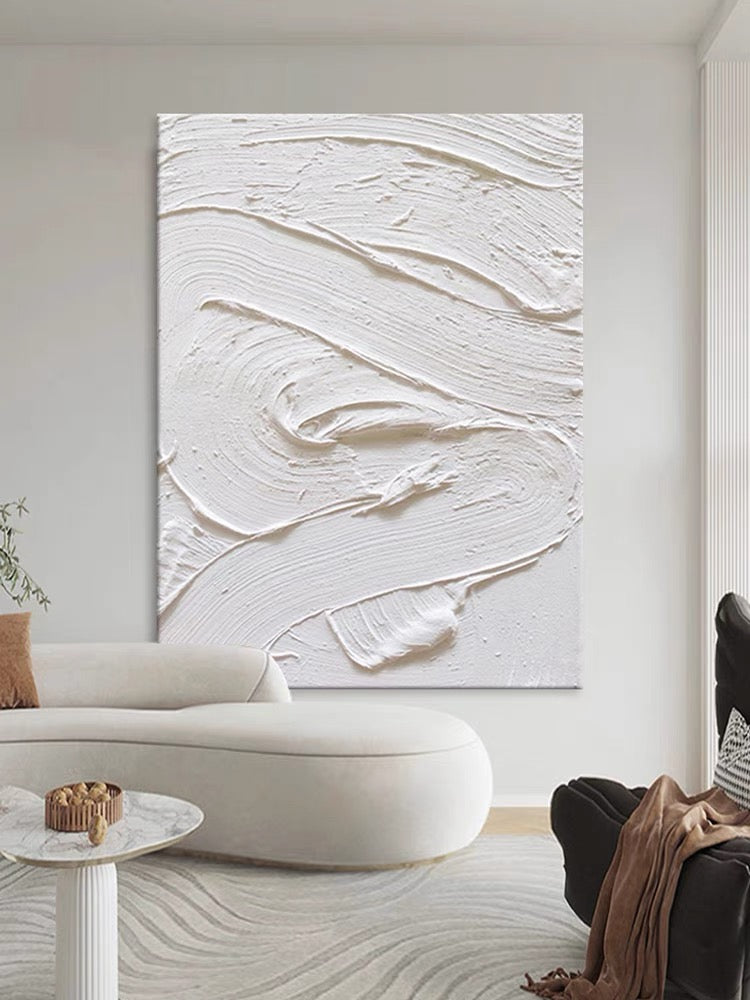 Textured White Abstract Oil Painting for Modern Home Decor