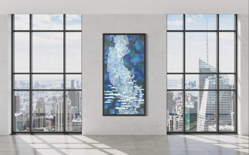 Serene Blue Sky Oil Painting with Whimsical Clouds for Tranquil Home Decor