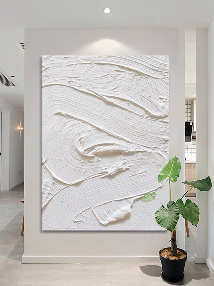 Textured White Abstract Oil Painting for Modern Home Decor