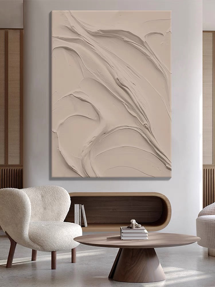 Textured Beige Oil Painting for Modern Home Decor and Art Collections