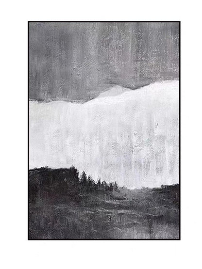 Serene Black, White, and Gray Landscape Oil Painting for Modern Home Decor