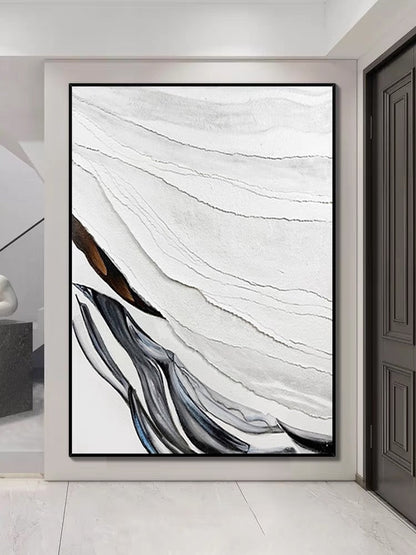 Abstract Black and White Textured Oil Painting for Modern Home Decor