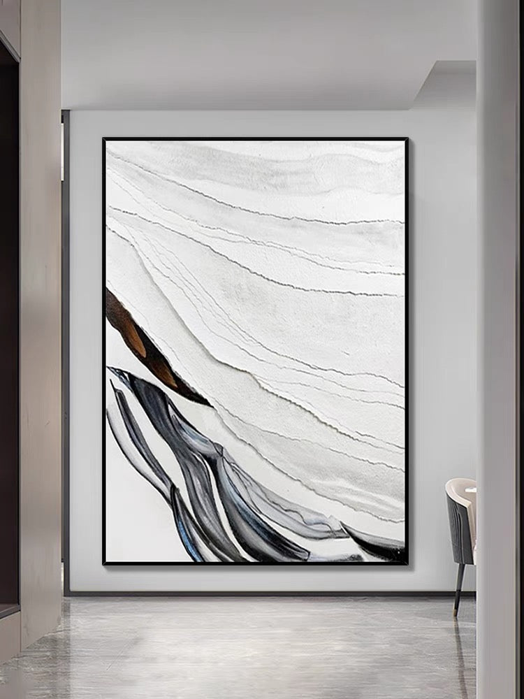 Abstract Black and White Textured Oil Painting for Modern Home Decor