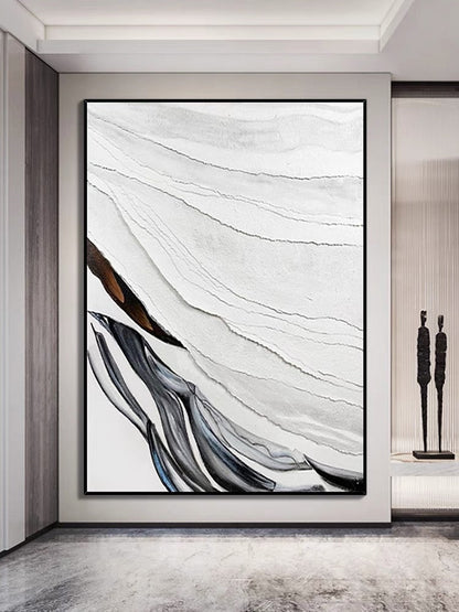 Abstract Black and White Textured Oil Painting for Modern Home Decor