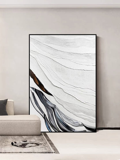 Abstract Black and White Textured Oil Painting for Modern Home Decor