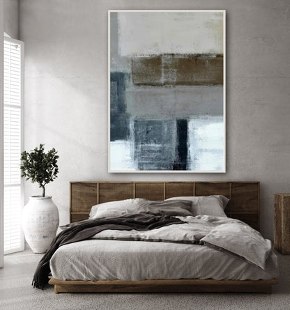 Contemporary Abstract Oil Painting in Subtle Blues and Grays for Modern Decor