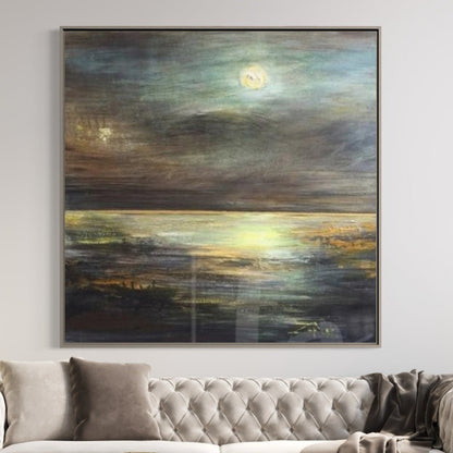 Serene Sunset Reflection: Captivating Oil Painting of Dusk at the Water's Edge