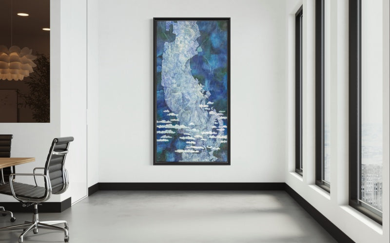 Serene Blue Sky Oil Painting with Whimsical Clouds for Tranquil Home Decor