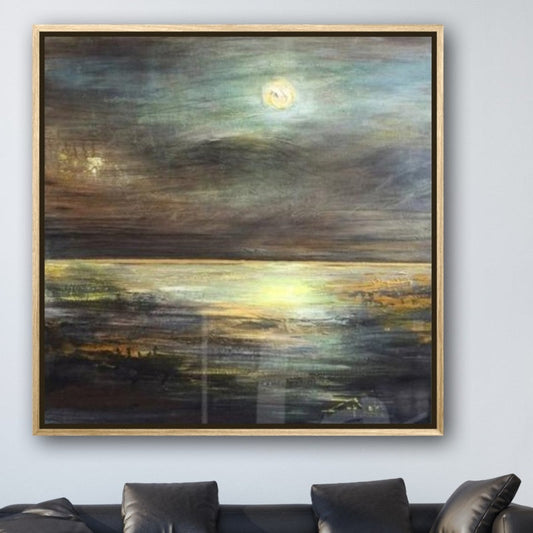 Serene Sunset Reflection: Captivating Oil Painting of Dusk at the Water's Edge