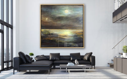 Serene Sunset Reflection: Captivating Oil Painting of Dusk at the Water's Edge