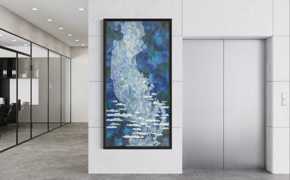 Serene Blue Sky Oil Painting with Whimsical Clouds for Tranquil Home Decor