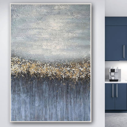 Radiant Abstract Oil Painting with Golden Accents for Modern Decor