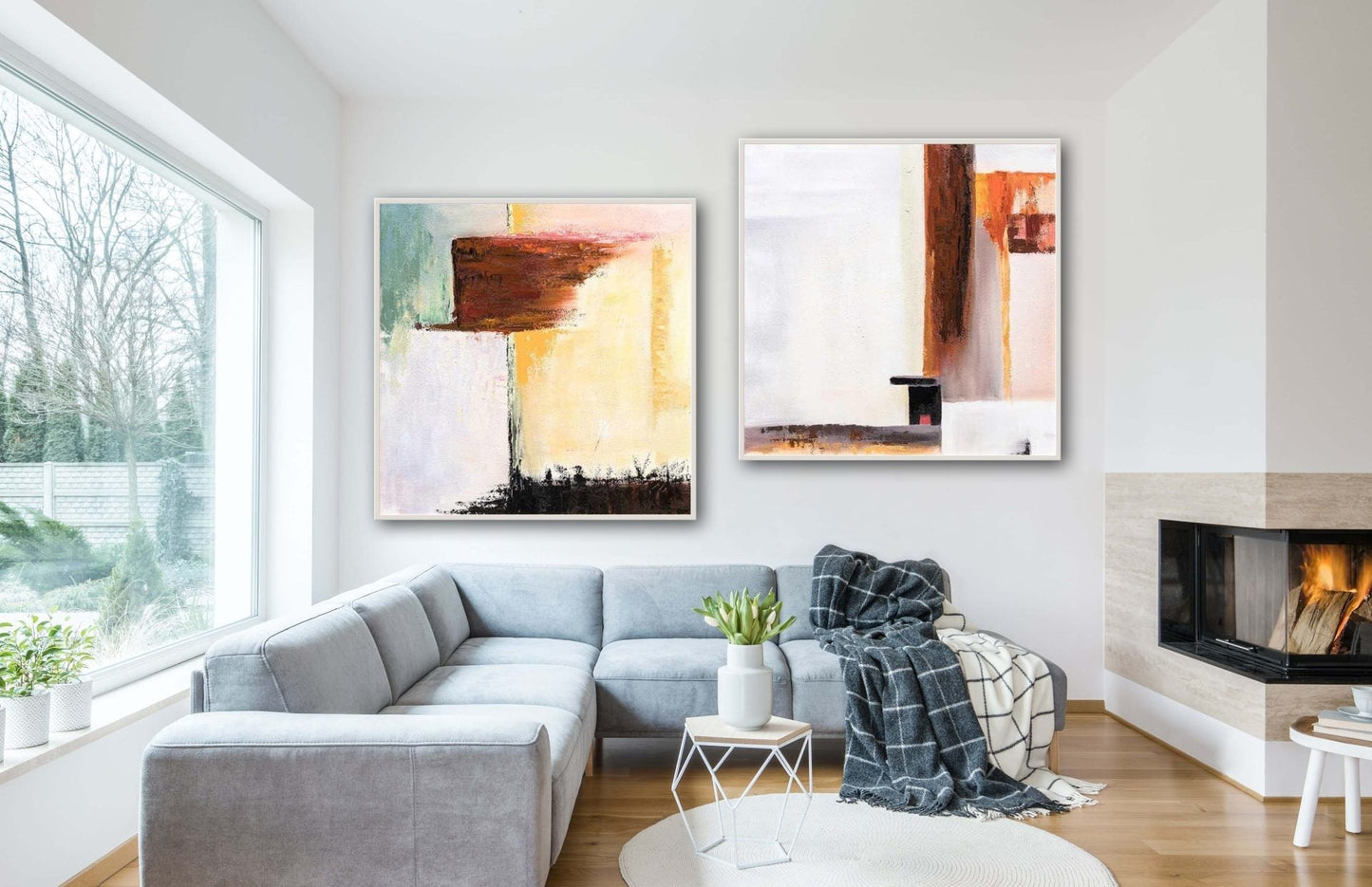 Abstract Oil Painting of Warm Hues and Light Textures for Modern Decor