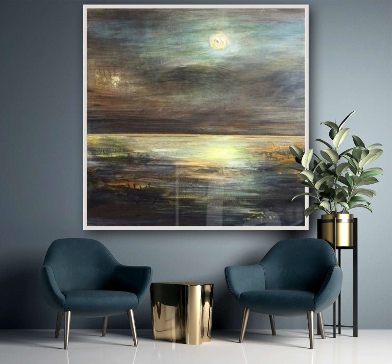 Serene Sunset Reflection: Captivating Oil Painting of Dusk at the Water's Edge