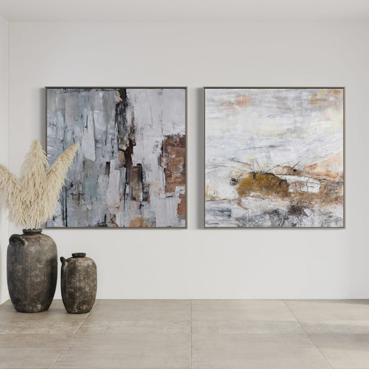 Contemporary Abstract Oil Painting of Harvest Landscape in Earthy Tones