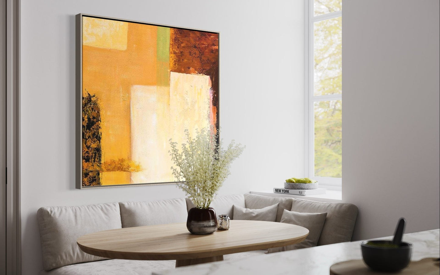 Abstract Yellow Sunrise Oil Painting for Modern Home Decor