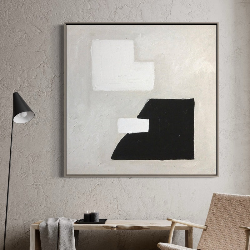 Contemporary Japandi Abstract Oil Painting in Neutral Tones for Modern Interiors