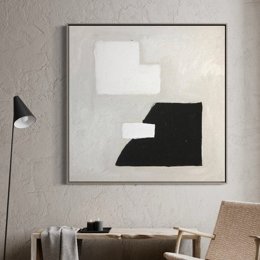 Contemporary Japandi Abstract Oil Painting in Neutral Tones for Modern Interiors