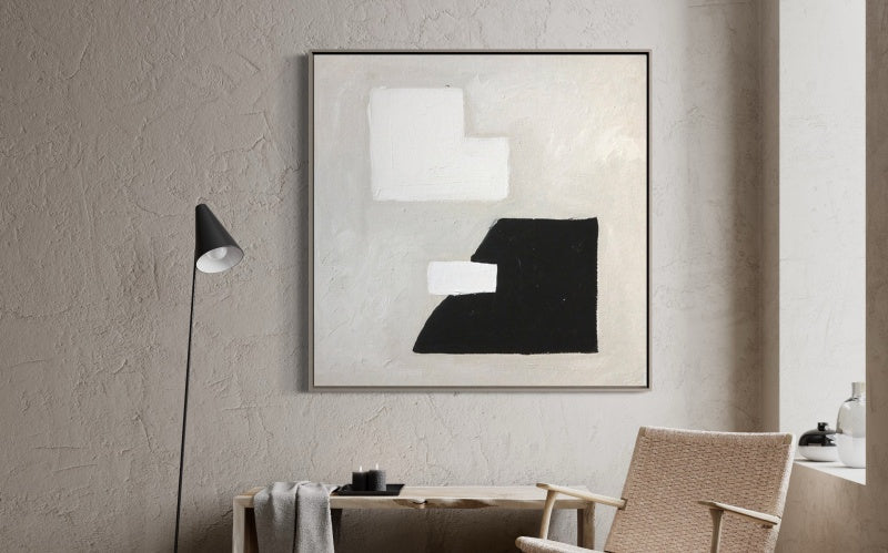 Contemporary Japandi Abstract Oil Painting in Neutral Tones for Modern Interiors