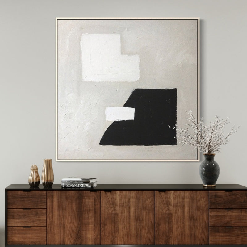 Contemporary Japandi Abstract Oil Painting in Neutral Tones for Modern Interiors