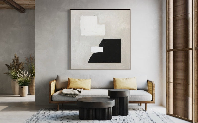 Contemporary Japandi Abstract Oil Painting in Neutral Tones for Modern Interiors