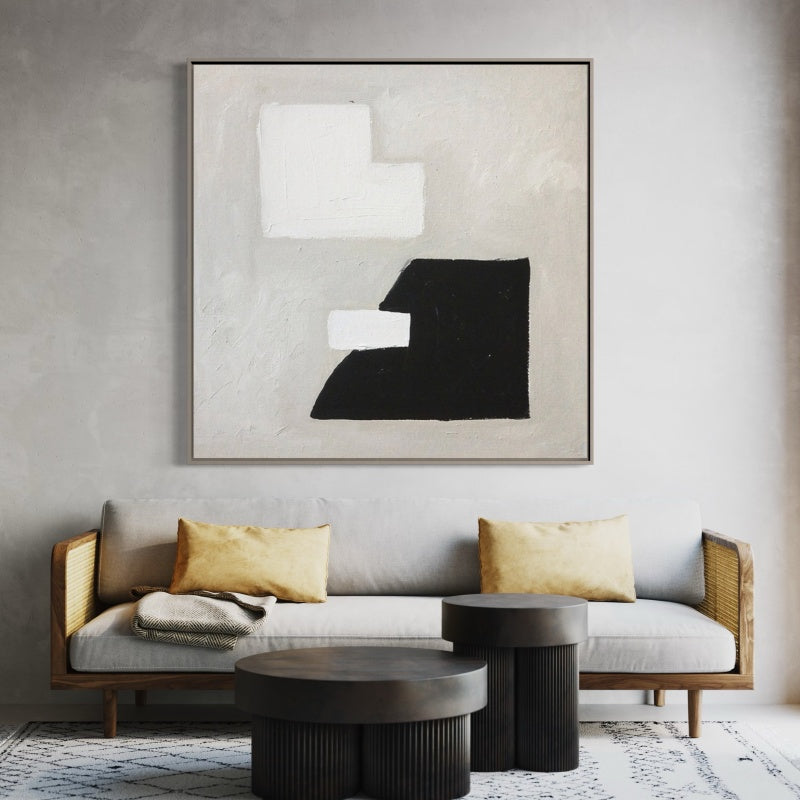 Contemporary Japandi Abstract Oil Painting in Neutral Tones for Modern Interiors