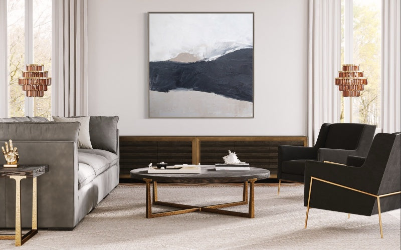 Abstract Black and White Landscape Oil Painting for Modern Decor